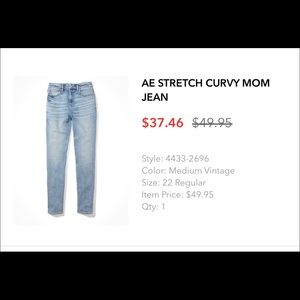 American eagle mom jean size 22